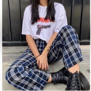 John Galt Blue Plaid Wide Leg Pants